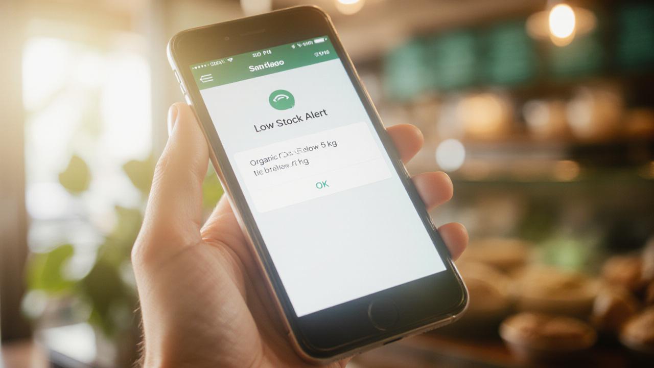 Mobile push notification showing a low stock alert for dairy items